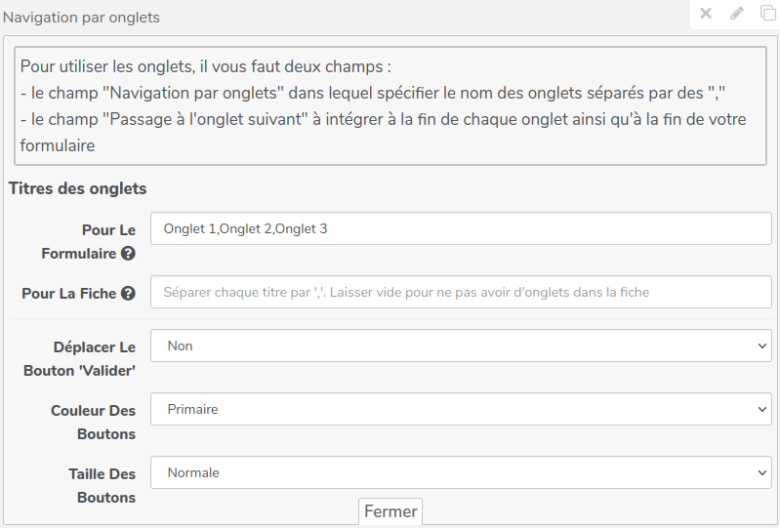 Champ de type &laquo; navigation par onglets &raquo;